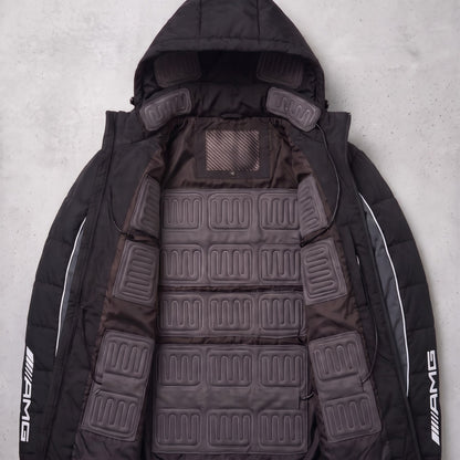 Mercedes-AMG edition heated jacket opened to show the heating pads in the lining