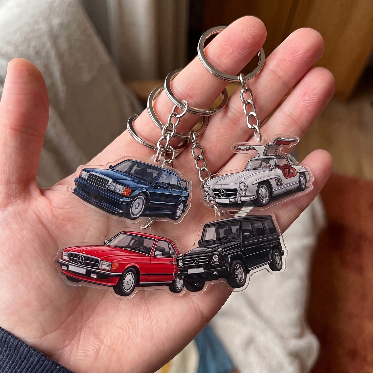 Acrylic car keychains from the calendar