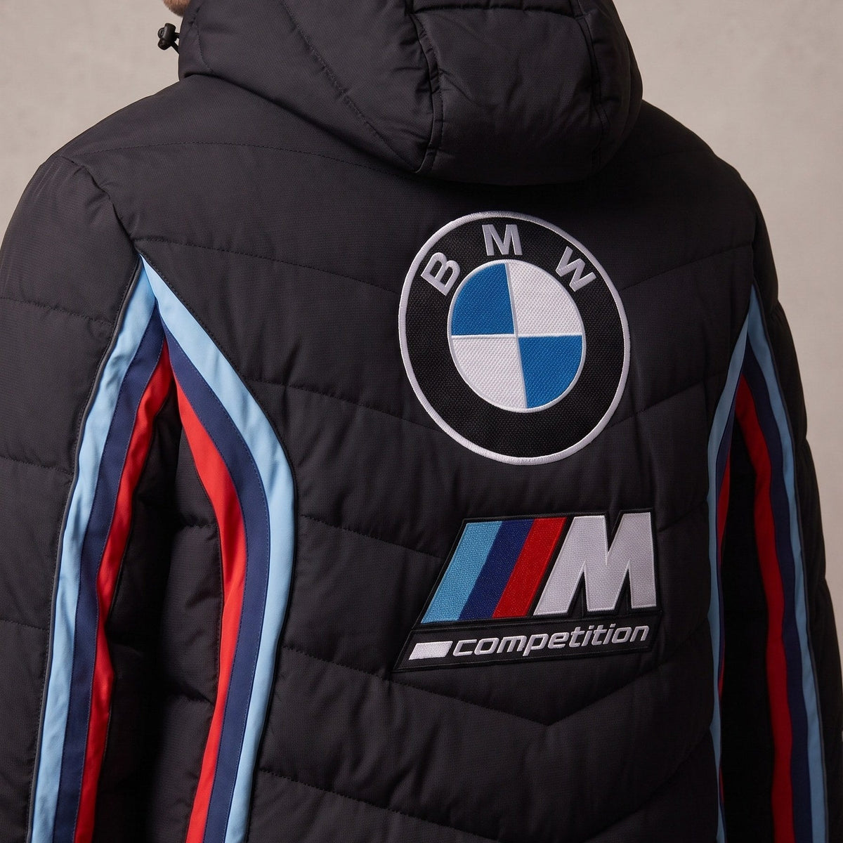 Close-up of the roundel and M badge on the back