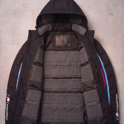 BMW M edition heated jacket opened to show the heating pads in the lining