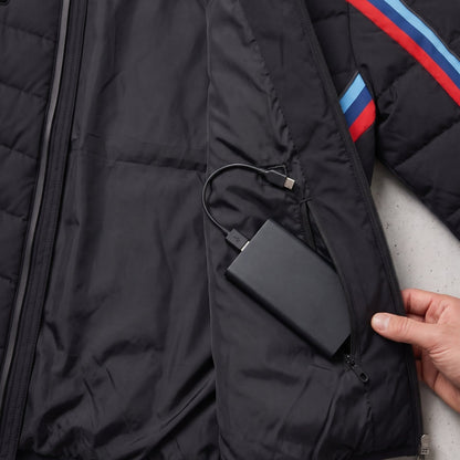 Power bank in the inner zip pocket of the BMW M edition heated jacket