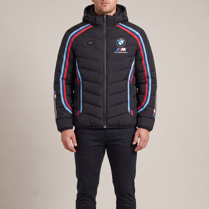 Man wearing the BMW M heated puffer jacket, front view